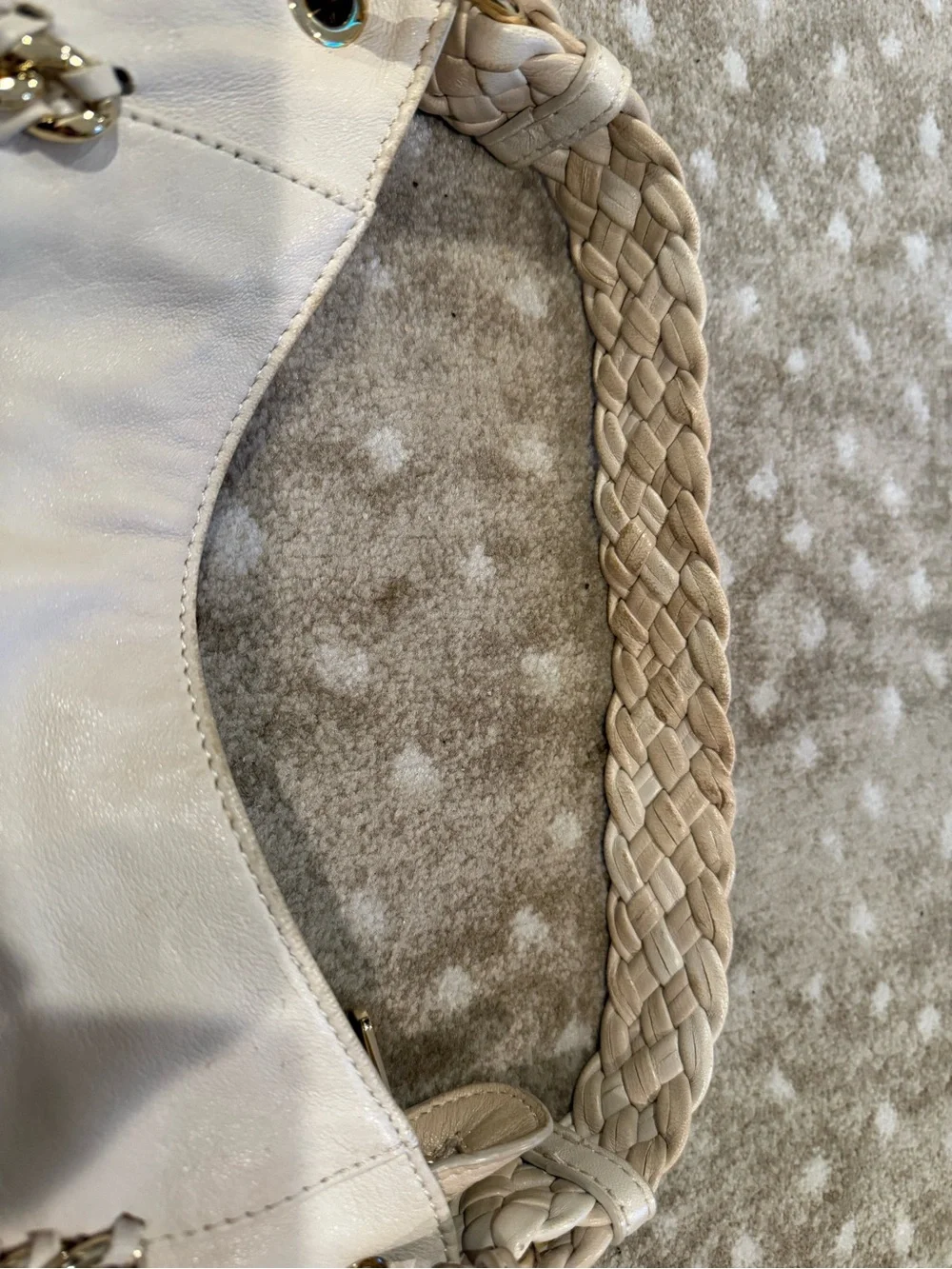 Authentic Michael Kors Vienna Cream Leather Fringe Hobo Bag Gold Chain